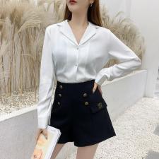 翻领明线设计小衫，女装，咔绣
