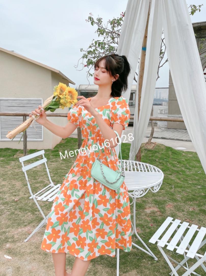 花样长连衣裙，女装连衣裙，梦由
