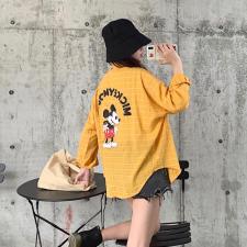 【现货】2021春-米奇联名款暗格纹衬衫，女装衬衫，墨写