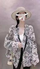 W777欧洲站女装2021潮长袖印花薄款夏季时尚宽松防晒服，女装，L·H·X