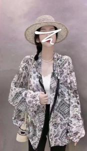 W777欧洲站女装2021潮长袖印花薄款夏季时尚宽松防晒服,女装,L·H·X