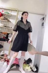 ZCL613欧洲站2021夏季新款欧货洋气拼接格子抽绳连衣裙，女装连衣裙，L·H·X