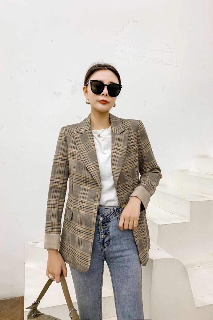 春季新款时尚韩版修身西装外套，女装西装，青羽鹤