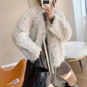 贴皮系带百分百羊羔毛颗粒皮草外套,女装皮草,L·H·X