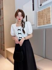麻料蝴蝶结上衣，女装，新袖