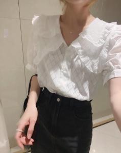 翻边双领菱纹衬衣,女装,新袖