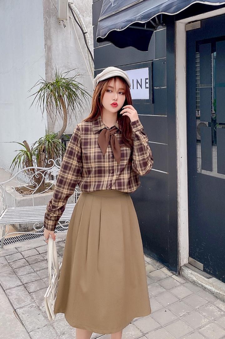 学院风洋气格子衬衣，女装，麦筱萌