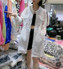 DG882新款时尚百搭圆领纯色长款抽绳防晒衣，女装，L·H·X