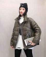 DG832潮牌亮皮立领不规则车线保暖羽绒服，女装羽绒服，L·H·X