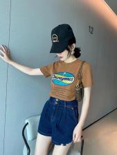 DG876-2021春季新品时尚百搭字母印花圆领短袖T恤，女装T恤，L·H·X