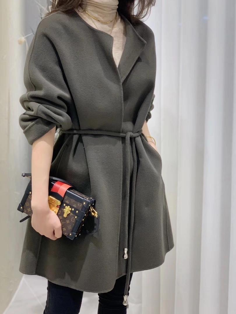 欧洲站潮流圆领吊钟腰带百分百羊毛双面呢大衣，女装，L·H·X