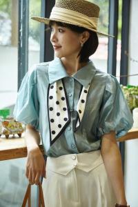 现货 夏季新品 泡泡灯笼袖 衬衫,女装衬衫,OL