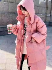 DG857欧货2021冬季新款时尚百搭连帽抽绳中长百分百羽绒，女装，L·H·X