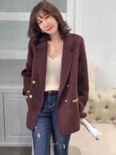 SL20132韩范时尚西装领四粒扣拼皮百分百羊毛外套，女装西装，L·H·X