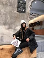 DG859欧洲站时尚拼接假两件中长新款连帽宽松口袋羽绒外套，女装，L·H·X