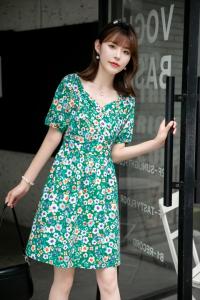 夏季新款 流行绿色花色淑女小洋裙,女装,水锦红