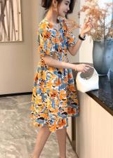 DG888欧洲站夏季女装时尚方领法式气质甜美显瘦连衣裙，女装连衣裙，L·H·X