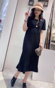 AX303新款韩版圆领休闲拼接修身显瘦百褶连衣裙,女装连衣裙,L·H·X