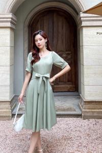 21新款现货简约大方显瘦连衣裙面料舒服薄没里衬M-XXL,女装连衣裙,艾涵