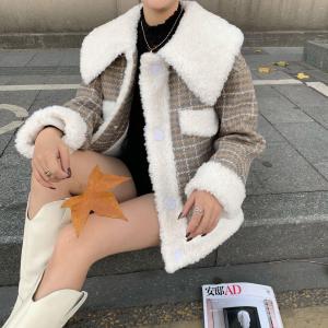 呢料拼接羊羔毛,女装,6·9衣社