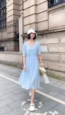 【现货】夏季新款纯色镂空绣花带珍珠包包连衣裙，女装连衣裙，东洋天堂之花