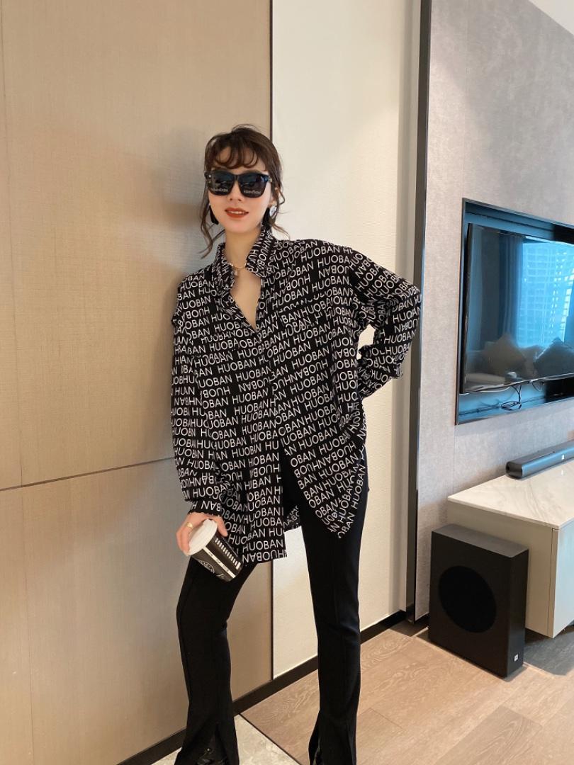 大版宽松印字衬衣，女装，OU XI NI 欧希倪