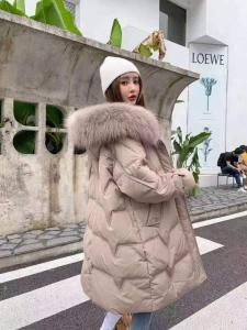 大嗠子毛领90绒长款羽绒服,女装羽绒服,红雀纺
