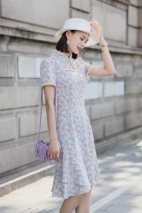 旗袍式黄浦缎连衣裙,女装婚纱/旗袍/礼服,雪飞诗