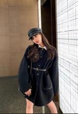 SL20133气质腰带拼皮百分百全羊毛双面呢大衣，女装，L·H·X