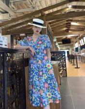 夏季新款花花宽松休闲连衣裙，女装连衣裙，时戴衣人