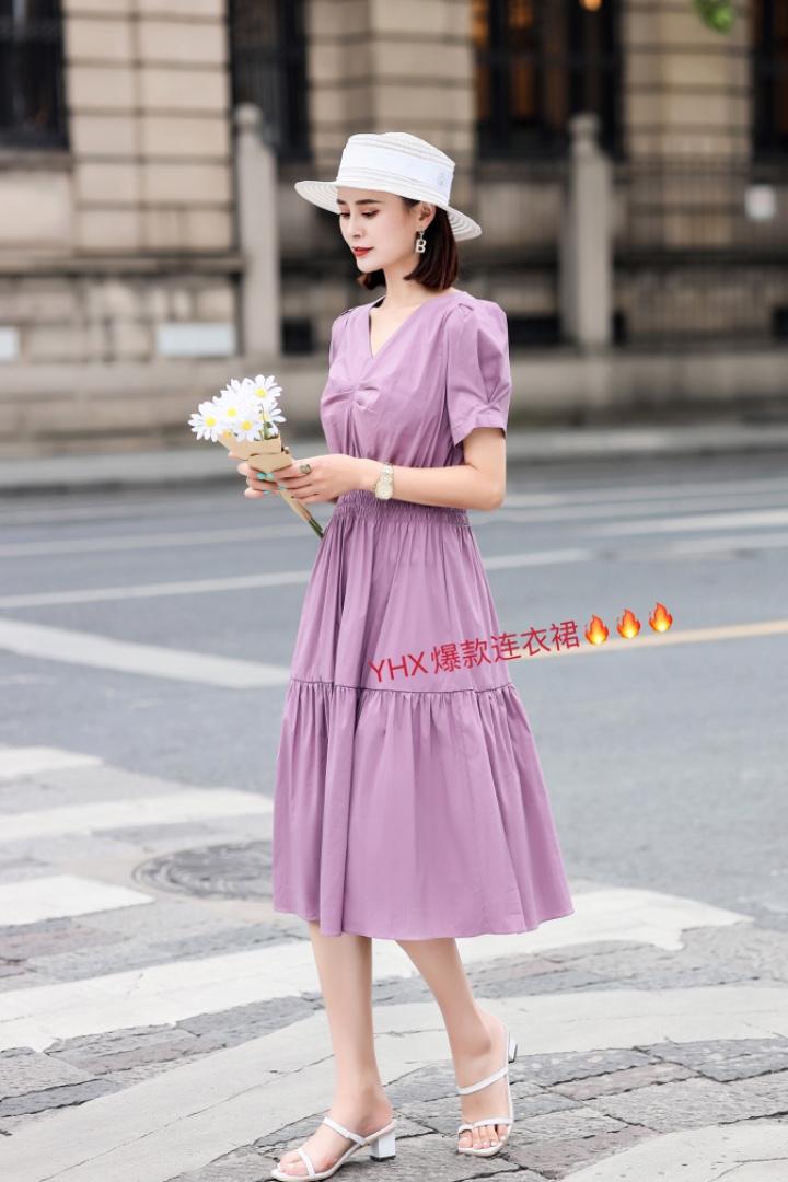 2021夏装新款松紧腰短袖法式轻奢小众炸街今年，女装，与慧辛