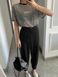 amberzhang 2021NEW 夏款条纹印花T,女装,AMBER ZHANG