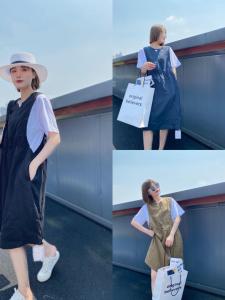 夏季拼色连衣裙,女装连衣裙,天然布衣