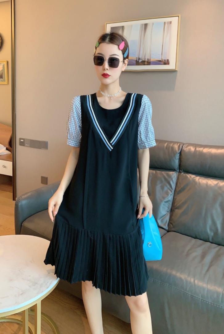 夏季拼接连衣裙，女装连衣裙，斐媞梦