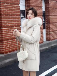 ZHG8131真狐狸毛领内胆可拆卸獭兔毛保暖派克服,女装,L·H·X