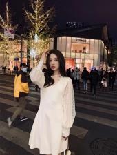 拼波点纱袖冰丝连衣裙黑白两色，女装连衣裙，cherry·印