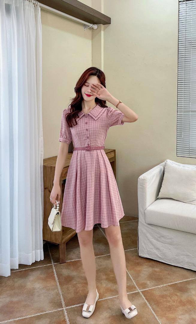 现货2021夏装新款品牌贴牌款领上刺绣淑女连衣裙M-XXL，女装连衣裙，艾涵