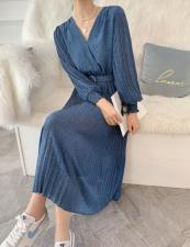 21008点点v领灯笼袖连衣裙，女装连衣裙，mona 茉奈