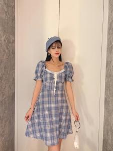 2021新款格子学院风连衣裙，女装连衣裙，花海QY
