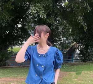 珍珠扣牛仔套裙,女装,媞默