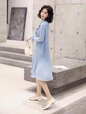 【现货】2021年春季百褶连衣裙百搭显瘦修身复古雪纺，女装连衣裙，荷塘月色