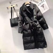 DG858韩版2021新款翻领系带中长款过膝百分百白鸭羽绒服，女装羽绒服，L·H·X