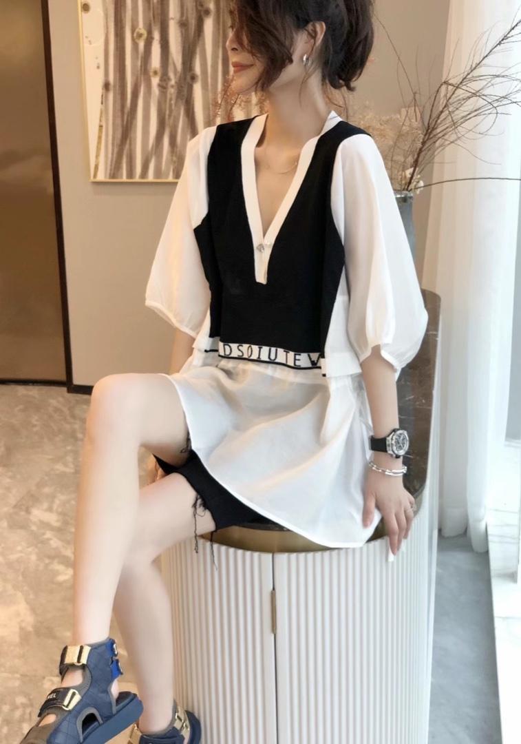 2021新款法式拼接小衫，女装，雪儿伊秀
