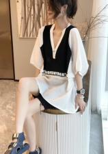 2021新款法式拼接小衫，女装，雪儿伊秀