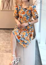 DG888欧洲站夏季女装时尚方领法式气质甜美显瘦连衣裙，女装连衣裙，L·H·X