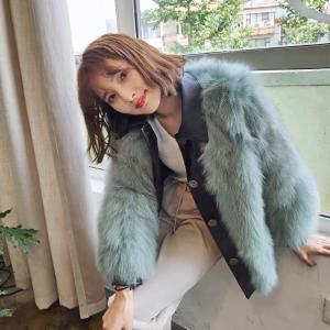 ZAF198洋气时尚拼皮领真狐狸毛皮草保暖外套，女装皮草，L·H·X