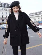 SL007时尚潮流袖子拼接格子双排扣百分百羊毛西装外套，女装西装，L·H·X