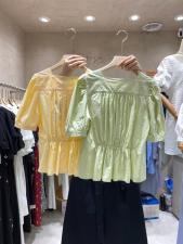 现货!下摆松紧褶皱全面韩版小衫，女装，FUXINXIN 福歆歆