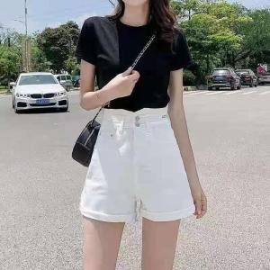 时尚高腰牛仔棉短裤带弹力M一XXL,女装,简 影