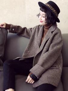 SL2081欧货西装领四粒扣百分百羊毛双面呢大衣,女装西装,L·H·X